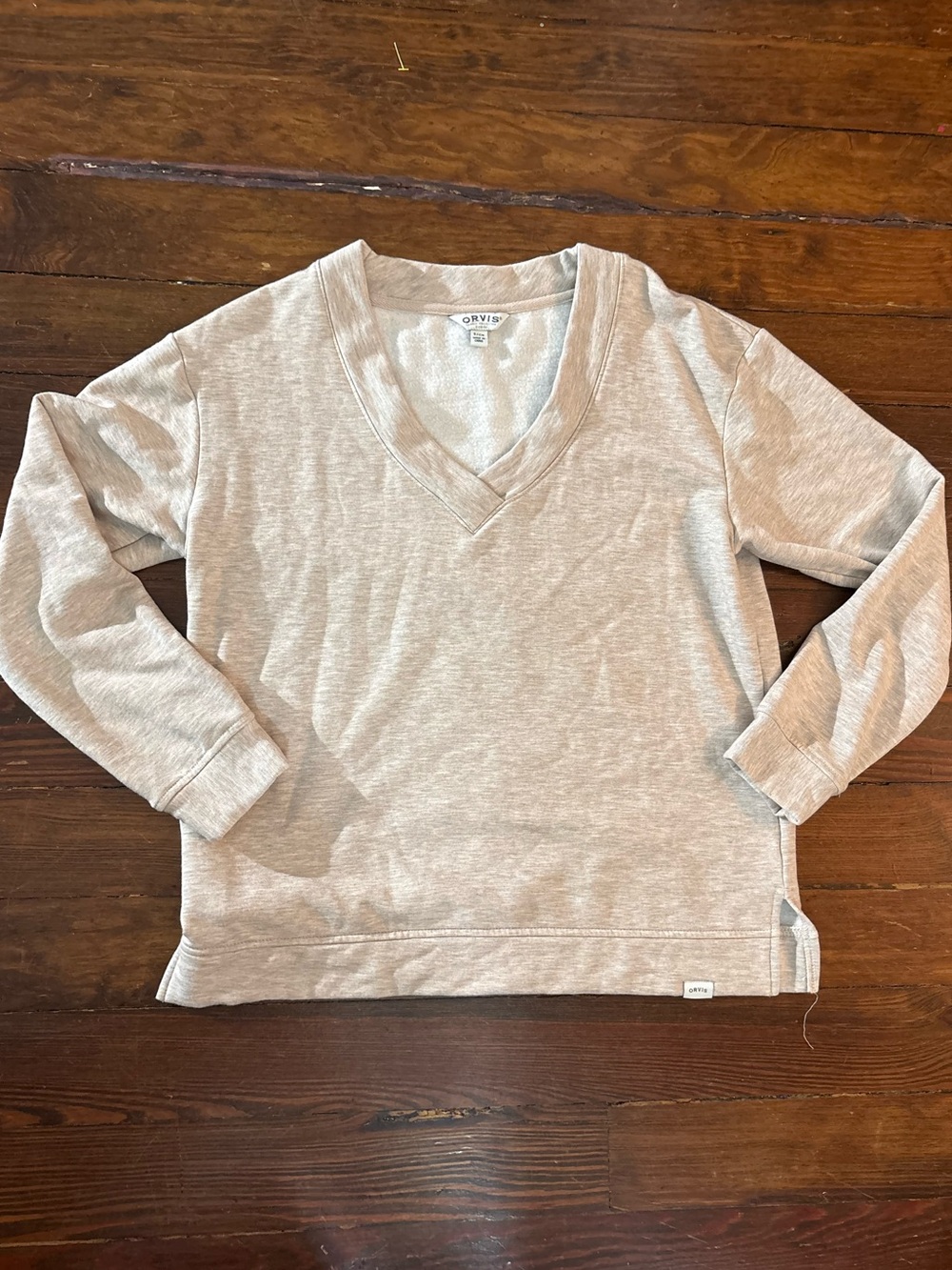 Orvis super sort gray taupe v neck sweater top size S